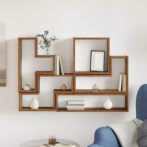 vidaXL Wall Cube with Shelf Wall-mounted Other with Storage Old wood 96 x 12 x 64 cm Engineered wood