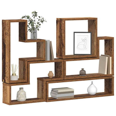 vidaXL Wall Cube with Shelf Wall-mounted Other with Storage Old wood 96 x 12 x 64 cm Engineered wood