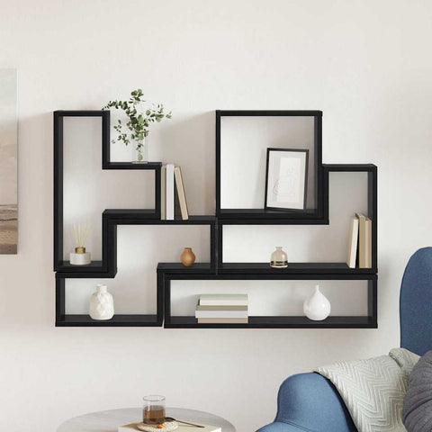 vidaXL Wall Cube with Shelf Black oak 96 x 12 x 64 cm Engineered wood