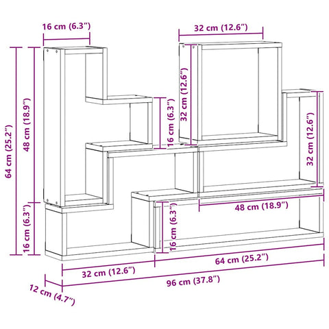 vidaXL Wall Cube with Shelf Black oak 96 x 12 x 64 cm Engineered wood