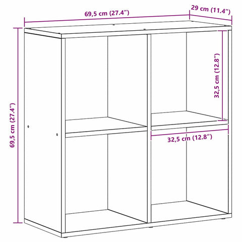 vidaXL Book Cabinet Black 69.5 x 29 x 69.5 cm Engineered Wood
