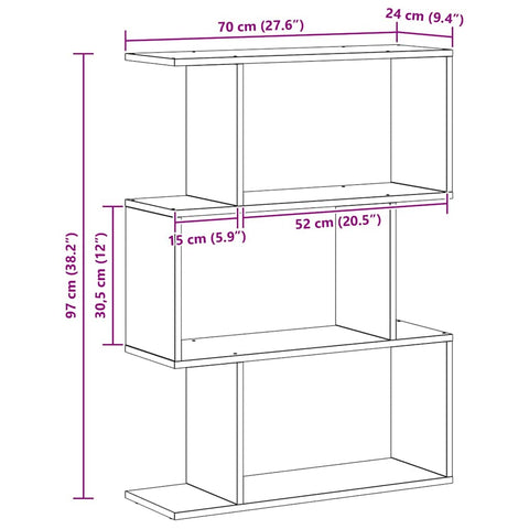 vidaXL Bookcase Grey 70 x 14 x 97cm Engineered wood