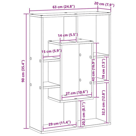vidaXL Bookcase Black oak 63 x 20 x 90 cm Engineered wood