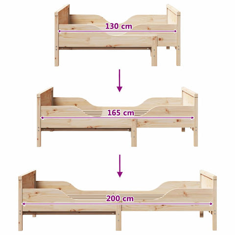vidaXL Extendable Bed Frame for Kids Other Brown 80 x 130 / 165 / 200 cm