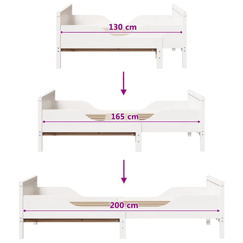 vidaXL Extendable Bed Frame for Kids Other White 80 x 130 / 165 / 200 cm