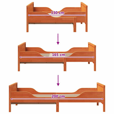 vidaXL Extendable Bed Frame for Kids Wax brown 80 x 130 / 165 / 200 cm
