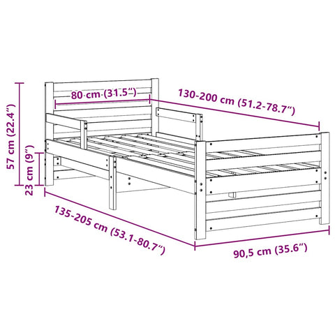 vidaXL Extendable Bed Frame for Kids Other Brown 80 x 130 / 165 / 200 cm