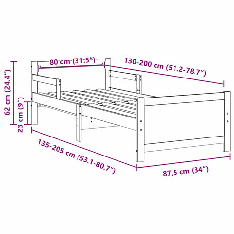 vidaXL Extendable Bed Frame for Kids Other White 80 x 130 / 165 / 200 cm