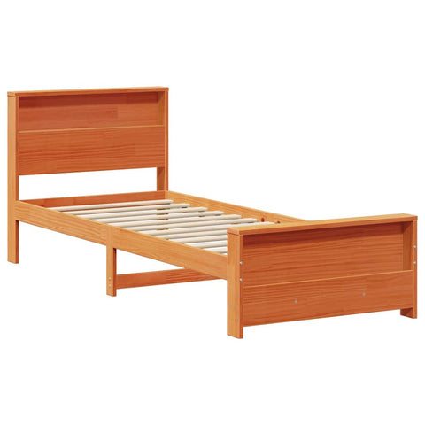 vidaXL Bed Frame with Headboard Wax brown 100 x 200 cm Solid pine wood