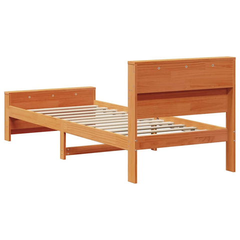 vidaXL Bed Frame with Headboard Wax brown 100 x 200 cm Solid pine wood