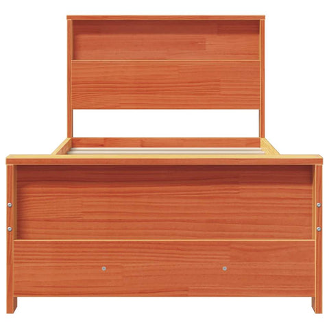 vidaXL Bed Frame with Headboard Wax brown 100 x 200 cm Solid pine wood
