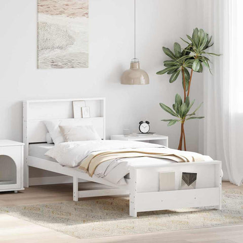 vidaXL Bed Frame with Headboard White 80 x 200 cm Solid pine wood