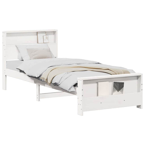 vidaXL Bed Frame with Headboard White 80 x 200 cm Solid pine wood