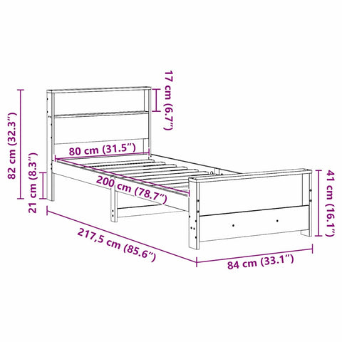 vidaXL Bed Frame with Headboard White 80 x 200 cm Solid pine wood