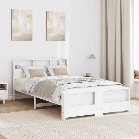 vidaXL Bed Frame with Headboard White 140 x 190 cm Solid pine wood