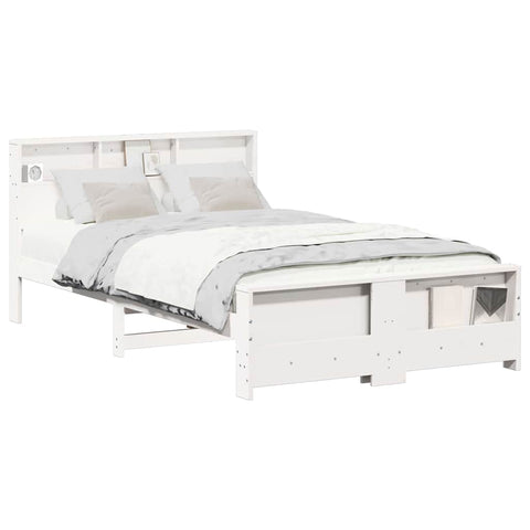 vidaXL Bed Frame with Headboard White 140 x 190 cm Solid pine wood