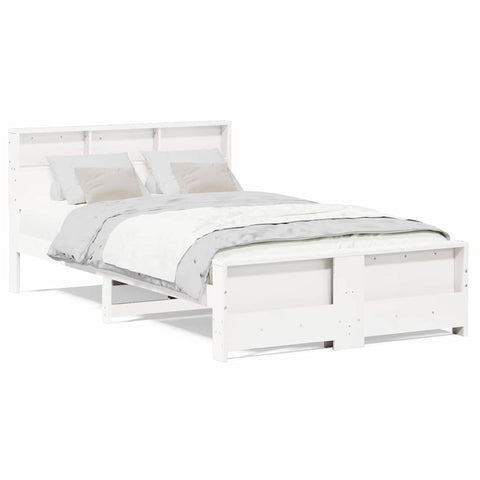 vidaXL Bed Frame with Headboard White 140 x 190 cm Solid pine wood