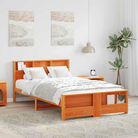vidaXL Bed Frame with Headboard Wax brown 140 x 190 cm Solid pine wood