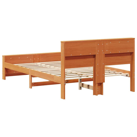 vidaXL Bed Frame with Headboard Wax brown 140 x 190 cm Solid pine wood