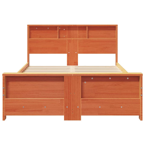 vidaXL Bed Frame with Headboard Wax brown 140 x 190 cm Solid pine wood