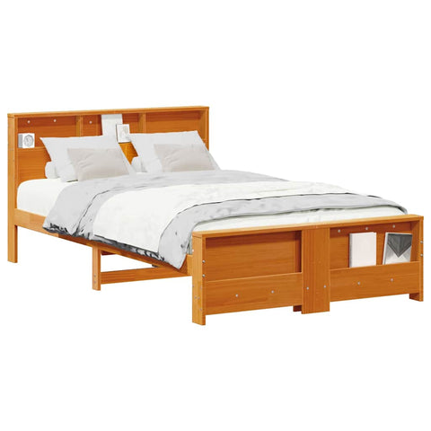 vidaXL Bed Frame with Headboard Wax brown 140 x 190 cm Solid pine wood