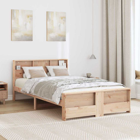 vidaXL Bed Frame with Headboard Brown 135 x 190 cm Solid pine wood