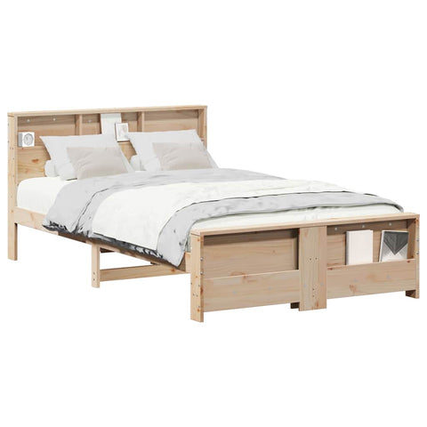 vidaXL Bed Frame with Headboard Brown 135 x 190 cm Solid pine wood
