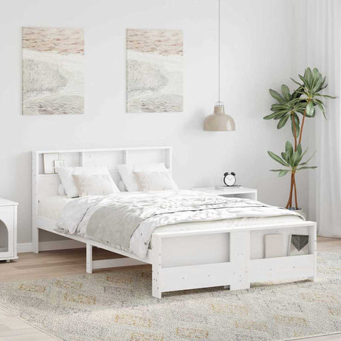 vidaXL Bed Frame with Headboard White 120 x 190 cm Solid pine wood