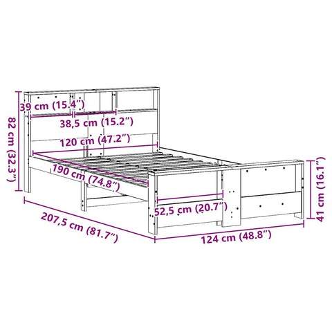 vidaXL Bed Frame with Headboard Wax brown 120 x 190 cm Solid pine wood