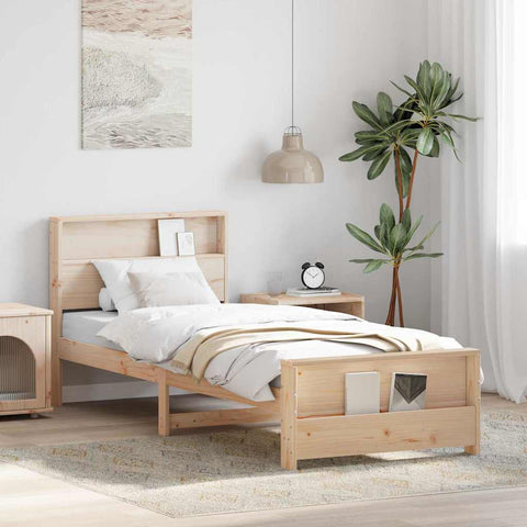 vidaXL Bed Frame with Headboard Brown 75 x 190 cm Solid pine wood