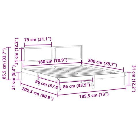 vidaXL Bed Frame Light Grey 180 x 200 cm Solid Pine Wood