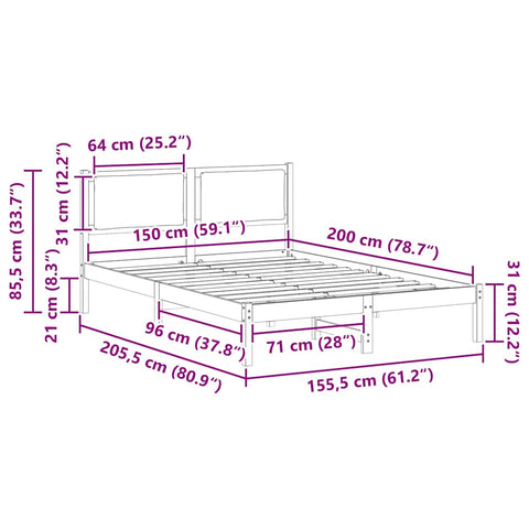 vidaXL Bed Frame with Headboard Dark Grey 150 x 200 cm Solid Pine Wood