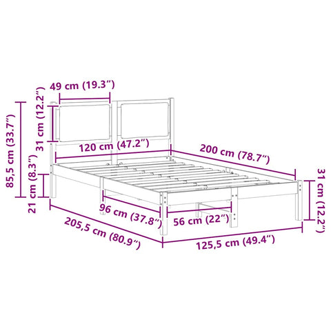 vidaXL Bed Frame with Headboard Black 120 x 200 cm Solid Pine Wood