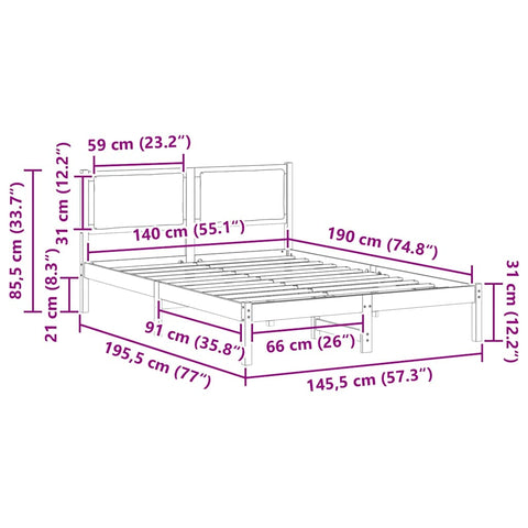 vidaXL Bed Frame with Headboard Taupe 140 x 190 cm Solid Pine Wood