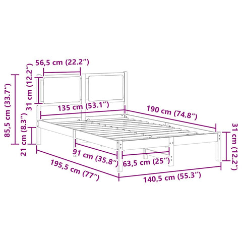 vidaXL Bed Frame with Headboard Dark Grey 135 x 190 cm Solid Pine Wood