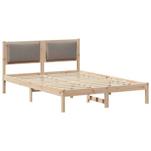 vidaXL Bed Frame with Headboard Taupe 135 x 190 cm Solid Pine Wood