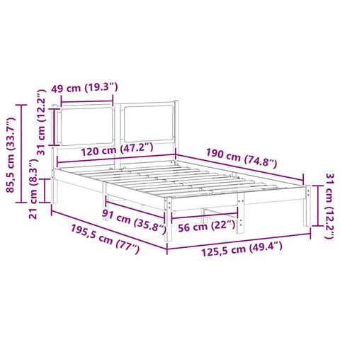 vidaXL Bed Frame with Headboard Dark Grey 120 x 190 cm Solid Pine Wood