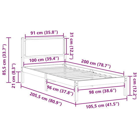 vidaXL Bed Frame with Headboard Taupe 100 x 200 cm Solid Pine Wood