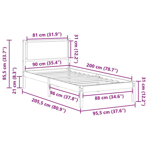 vidaXL Bed Frame with Headboard Dark Grey 90 x 200 cm Solid Pine Wood