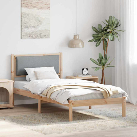 vidaXL Bed Frame with Headboard Light Grey 90 x 190 cm Solid Pine Wood