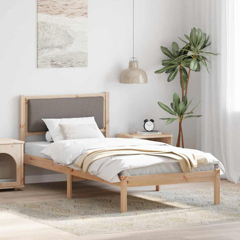 vidaXL Bed Frame with Headboard Taupe 90 x 190 cm Solid Pine Wood