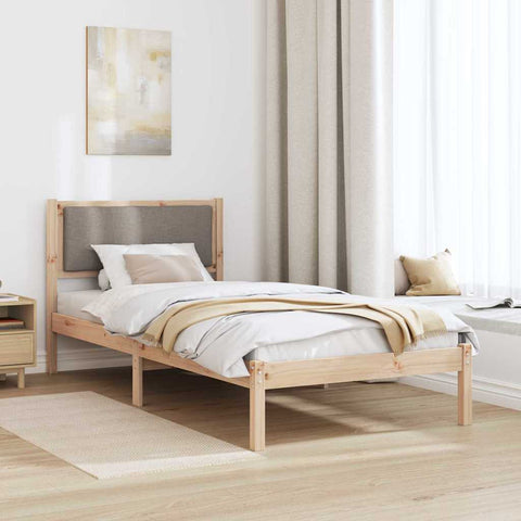vidaXL Bed Frame with Headboard Taupe 90 x 190 cm Solid Pine Wood