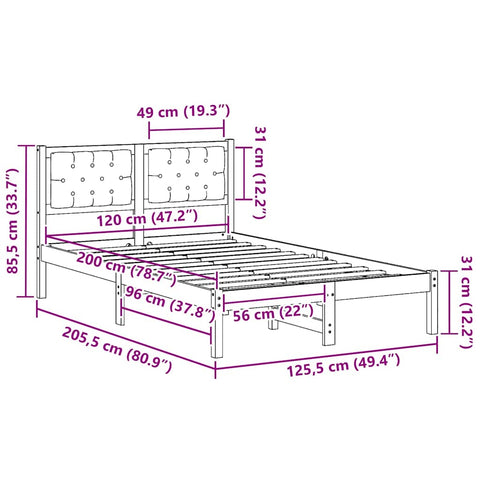 vidaXL Bed Frame with Headboard Light Grey 120 x 200 cm Fabric