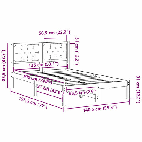 vidaXL Bed Frame with Headboard Light Grey 135 x 190 cm Fabric