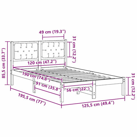 vidaXL Bed Frame with Headboard Taupe 120 x 190 cm Fabric