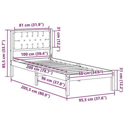 vidaXL Bed Frame with Headboard Light Grey 100 x 200 cm Fabric