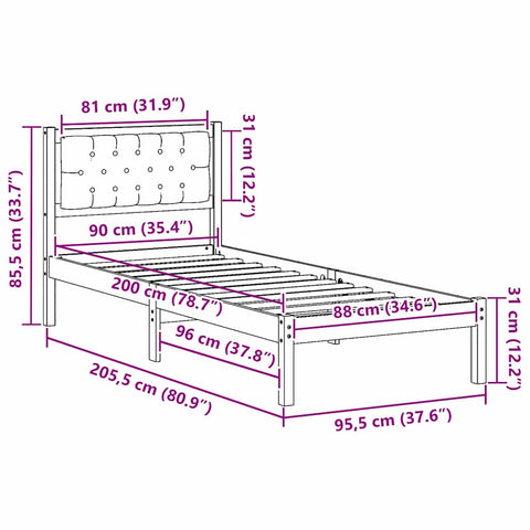 vidaXL Bed Frame with Headboard Taupe 90 x 200 cm Fabric