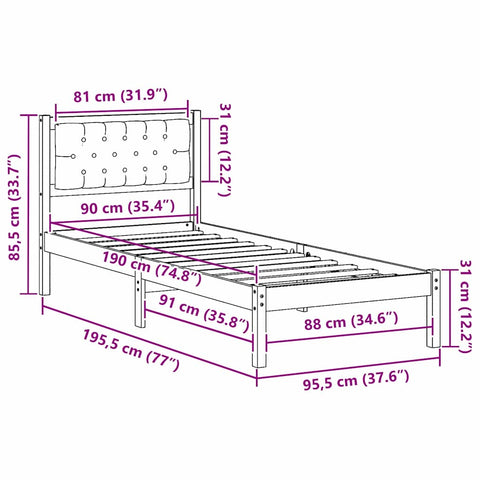 vidaXL Bed Frame with Headboard Taupe 90 x 190 cm Fabric