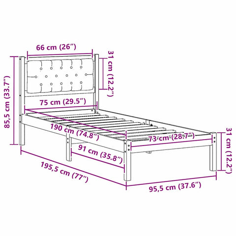vidaXL Bed Frame with Headboard Light Grey 75 x 190 cm Fabric