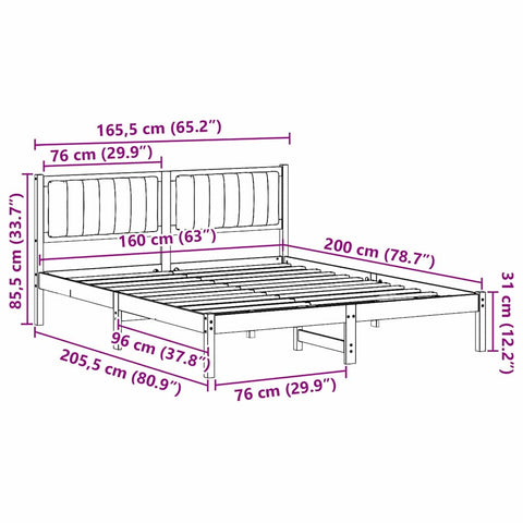 vidaXL Bed Frame with Upholstered Headboard Black 160 x 200 cm Fabric